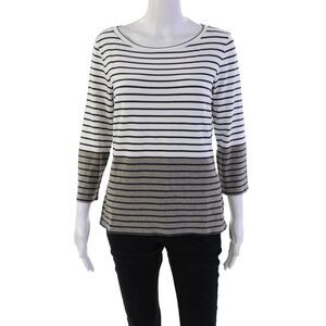 Max Mara Womens Long Sleeve Striped Colorblock T Shirt White Size XL